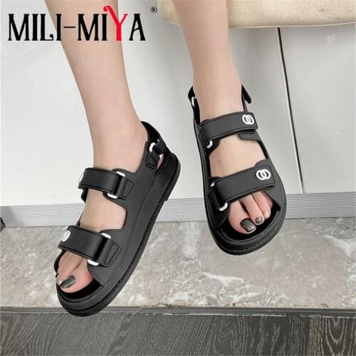 MILI-MIYA Comfortable Flat Platform Women Sandals Hook&Loop Solid Color Casual Street Fashion Summer Shoes For Ladies Size 34-40
