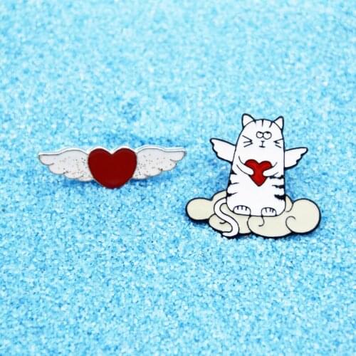 Fashion creative cartoon angel cat love wings enamel brooch cute animal badge children gift pendant jewelry