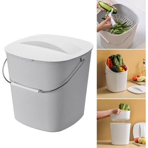 Trash Can with Drainable Basket Dry and Wet Waste Bin with Lid Kitchen Supplies Kitchen Accessories PI669