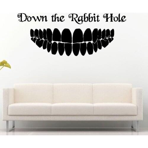 Down The Rabbit Hole Letters Tooth Wall Stickers for Nursery Home Living Room Art Decor Wall Decals Background Murals YY185