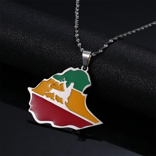 Stainless Steel Ethiopian Map Pendant Necklace Women Men Ethiopia Map Jewelry
