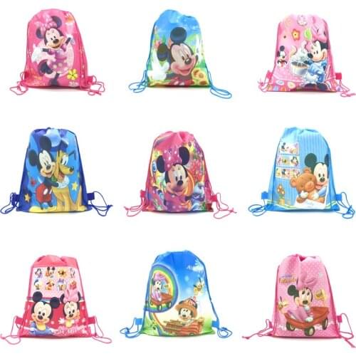 Disney Mickey Minnie Cartoon Non-woven Fabrics Drawstring Bags Minnie Mouse Christmas Candy Bag School Bag Storage Backpack