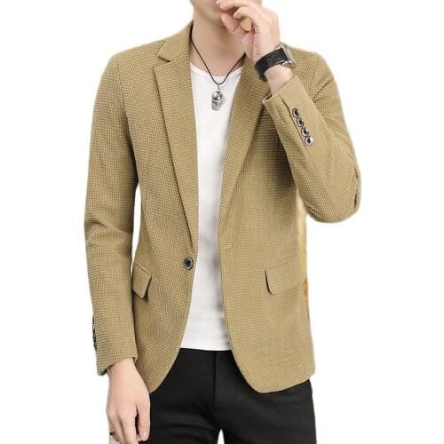 2021 New Autumn Fashion Mens Casual Korean Style Slim Fit Suit Jackets Male Business Khaki Wedding Dress Coats Grooms Clothing
