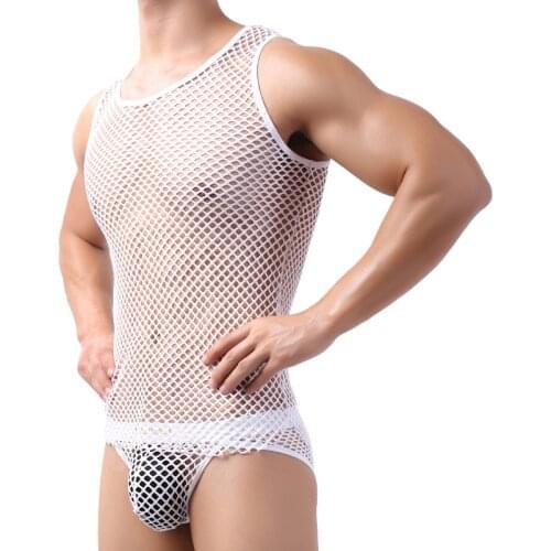 Sexy Mens Fishnet See-through Stretchy Vest Tank Top Mens Lingerie Undershirt Sleeveless Male Nightwear Underwear