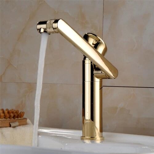 Vidric Basin Faucet Water Tap Bath 360 Degree Swivel Gold Bathroom Faucet Single Handle Sink Tap Mixer Hot and Cold Sink Water C