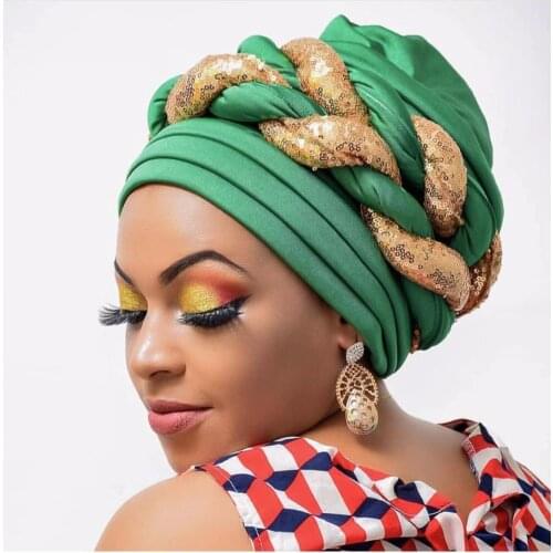African Auto Geles Aso Oke Headtie Already Made Headties Shinning Sequins Turban Cap for Women Ready Female Head Wraps