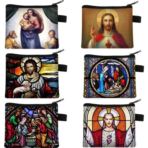 Vintage Religion Jesus Virgin Mary Coin Purse Women Men Wallet Keychain Zipper Pouch Coin Money Bag Mini Purse Small Clutch