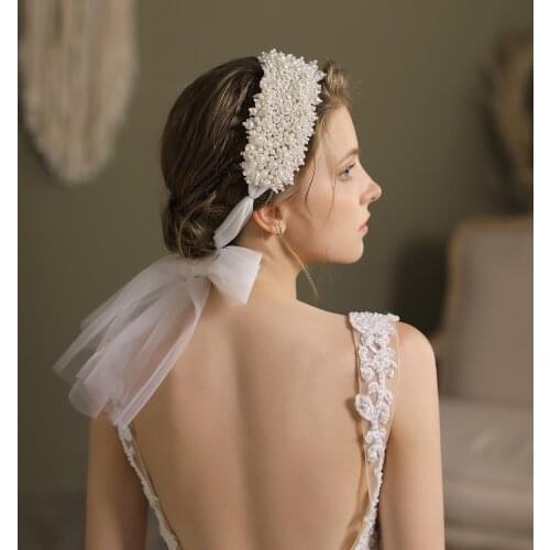 Vintage Pearls Bridal Headpiece Wedding Accessories with Tulle Elegant