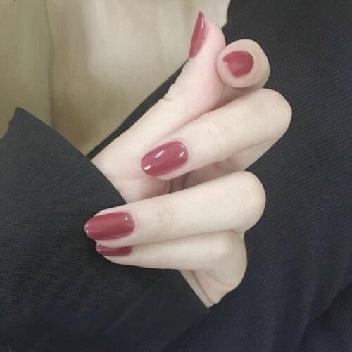 High Quality [La vis] 24pcs Short Burgundy Nail Extension Patch False Nail Set Waterproof Nail Art Supplies With Glue