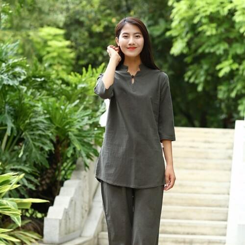 Women Meditation Tai Chi Kungfu Uniforms Linen Loose Jogging Outfit Fitness workout Casual Yoga Set Sportswear Sweatshirt+pant