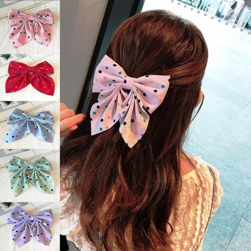 Ins Retro Wild Hairpin Female Sweet Big Hair Bow Polka Dot Butterfly Floral Cute Ponytail Ribbon Girl Hairband Decoration