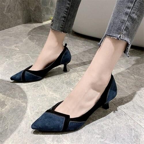 Lady Casual High Quality Flock Spring High Heel Shoes Women Cool Multi Color Pointed Toe High Heel Pumps Cute Sweet Shoes