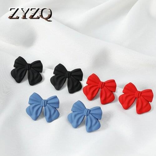 ZYZQ French Retro Jewelry Luxury Romantic Bow Bowknot Metal Butterfly Stud Earrings Party Accessories Gifts for Women