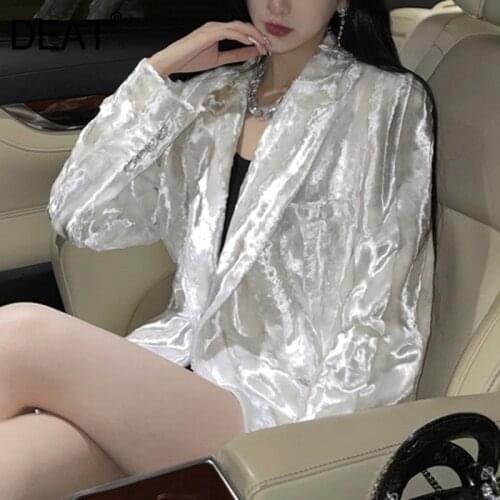 [DEAT] 2021 Spring New Fashion Tide Coat Long Sleeve Solid Color Single-breasted V-neck Velvet Temperament Women Blazer 13Q161
