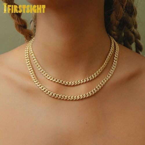2021 New 6.5MM Iced Out Bling CZ Miami Cuban Link Chain Necklace High Quality Gold Silver Color CZ Choker Women Jewelry