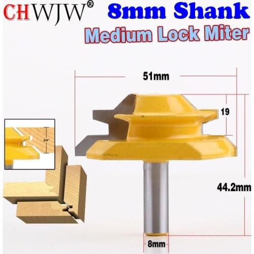 1PC 8mm Shank Medium Lock Miter Router Bit - 45 Degree - 3/4" Stock woodworking milling cutter/milling tools /carbide end mill