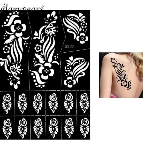 1 Piece Indian Henna Tattoo Stencil Beauty Rose Flowers Bowknot Henna Paste Colored Drawing Female Back Art Tattoo Template S322