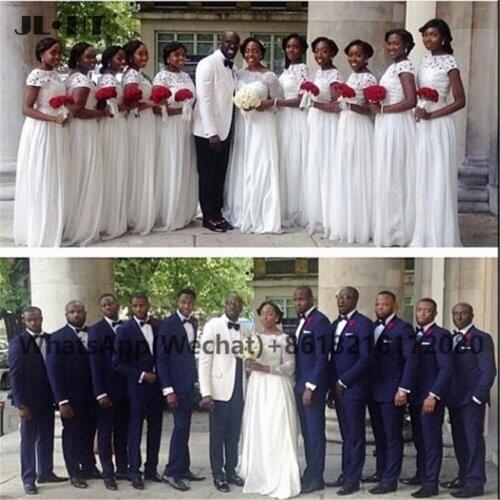 2021 In White Nigeria Bridesmaid Dresses Long African Black Girls Maid of Honor Sheer Lace Wedding Party Bridesmaid Dress