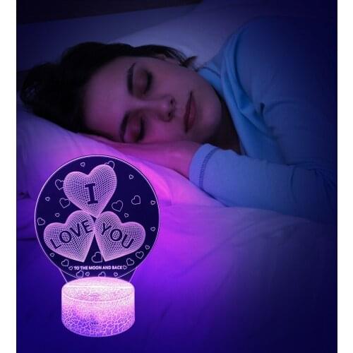 I Love You 3D Night Light Valentines Day Gift Bedside LED Lamp with 16 Color Changing Mode Touch Remote Control for Women Girls