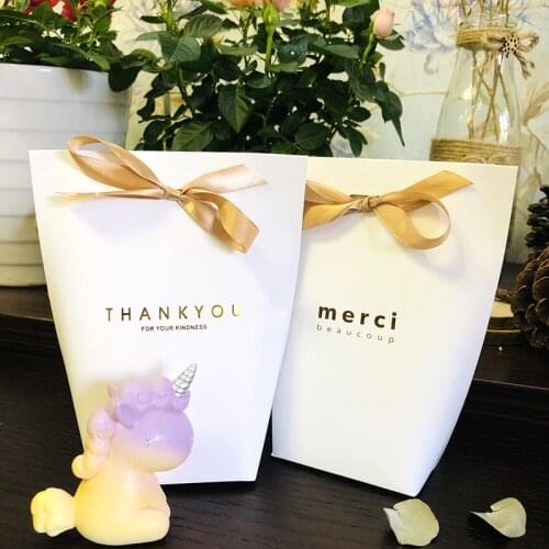 5/20/50pcs Big Size Bronzing French Merci Thank You Wedding Party Christmas Decor DIY Package Favor Gifts Candy Box Paper Bag