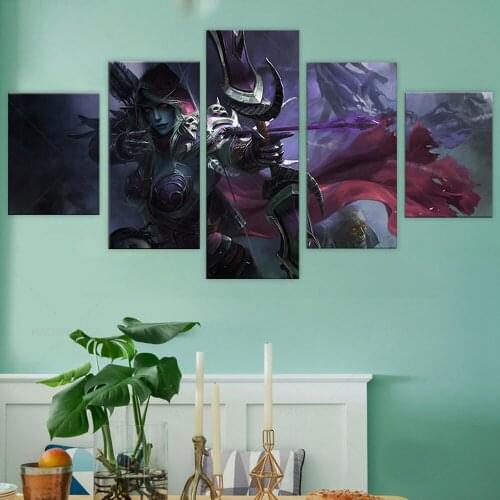 5 Piece Sylvanas Windrunner World of Warcraft Battle for Azeroth Undead Elf Fantasy Girl Game Poster Art Wall Decor Paintings