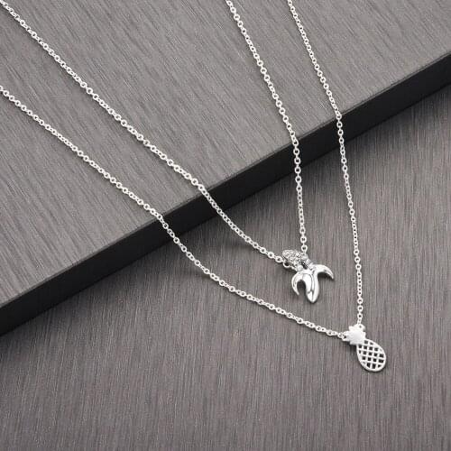 CHENGXUN Cute Pineapple Banana Fruit Necklace for Women Fashion Korean Jewelry Fruit Pendant Doublelayered Chain Necklace Girls