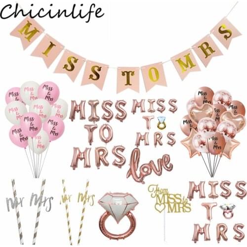 Chicinlife Miss to Mrs Banner Balloon Cake Topper Bachelorette Party Hen Night Bridal Shower Wedding Engagement Decor Supplies
