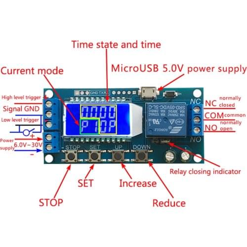 6-30V Micro USB Digital LCD Display Time Delay Relay Module Control Timer Switch Trigger Cycle Module