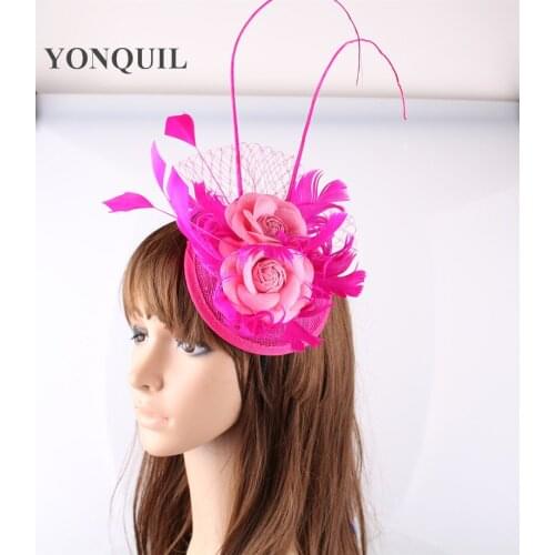 Elegant Women Party Ladies Hat Hair Fascinatos Sinamay Material Ostrich Quill Headwear Wedding Headpiece Cocktail OF1541