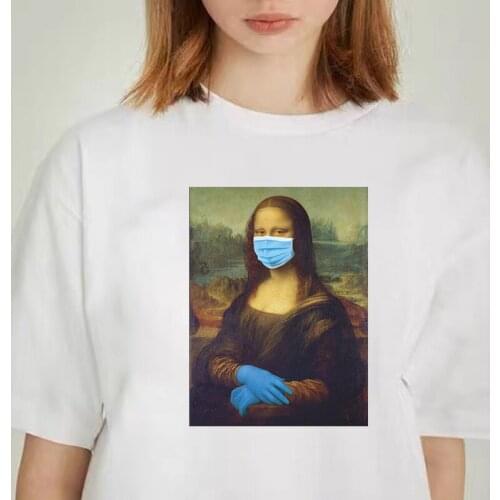 Harajuku Aesthetic Tshirt Women Mona Lisa Spoof Personality Oil Painting Tops Vintage Tee Summer Fashion Casual Camisetas Mujer