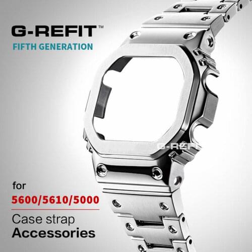 G-Refit DW5600/5610 GW5600E DW/GW5000 Stainless Steel Watchband Case/Bezel 5000 DW5035 Accessories with Tools Silver Black Strap