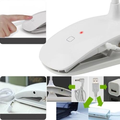 Flexible LED Reading Light Rechargeable Clip-on Bed Table Desk Lamp Study Beside 896B