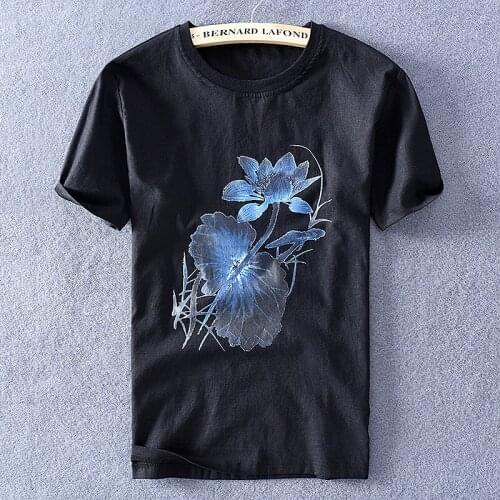Italy brand summer t shirt men linen and cotton black t-shirt for men fashion o-neck tshirt male comfortable t shirts mens tops