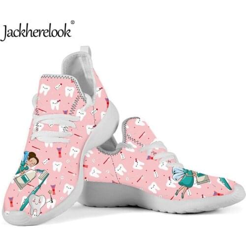 Jackherelook Cute Pink Cartoon Dental Shoes Women Knit Sneakers Dentist Fairy Pattern Summer Breathable Flats Female Footwear