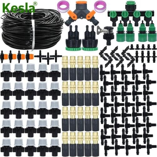 KESLA 5-50m 1/4" Garden Micro Misting Irrigation Watering Kit System Automatic Spray Adjustable Nozzle for 4/7mm Hose Greenhouse