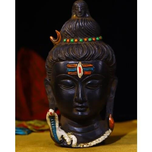 6"Tibet Temple Collection Old Bronze Tracing Shakyamuni Buddha head statue mask Pendant amulet Town House Exorcism