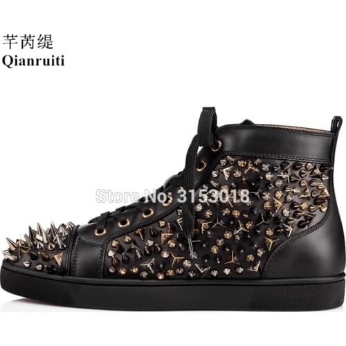 Spikes Studded Men Casual Shoes High Top Leather Shoes Lace up Rivets Decorated Design Casual Shoes Male Sneakers