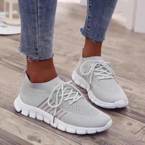 Women Sneaker Round Head Mesh Women Flat Shoes Breathable Trainer Walking Platform Buttom Casual Sneaker Lace Up Tenis Feminino