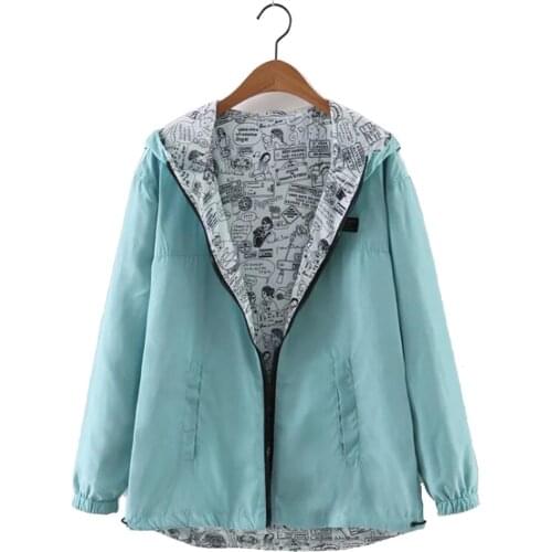 Winter Jackets Women Casual Loose Long Sleeves Double-sided Printed Zipper Hooded Jacket Coat Warm High Quality Fashion Clothing