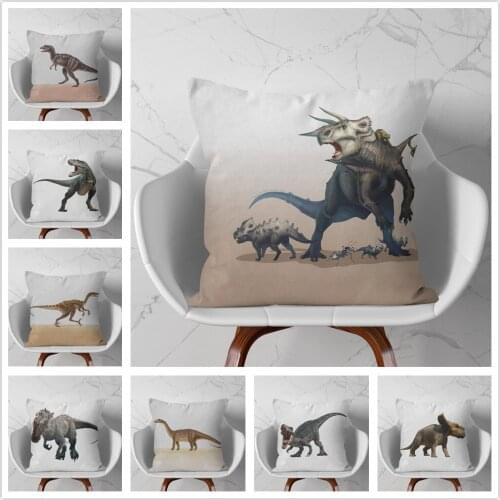 Cretaceous Cartoon Dinosaur Pattern Soft Short Plush Cushion Cover Pillowcase Home Sofa Car Decoration Pillowcase 45X45 Cm