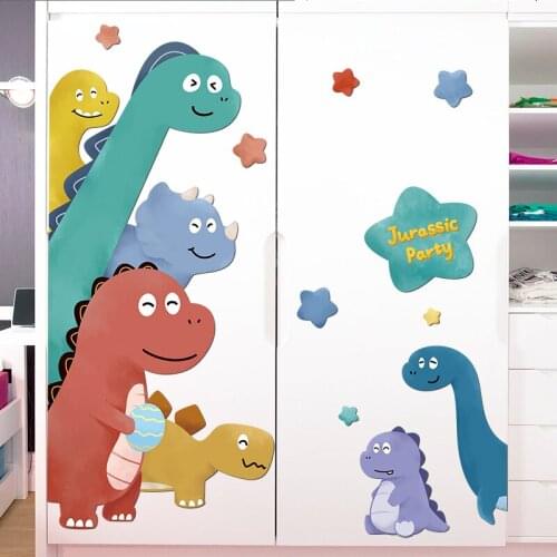 Cartoon Dinosaur Wall Stickers Self-adhesive Animal Mural Boy Girl Kids Room Decor Bedroom Door Sticker Nursery Wall Decoration