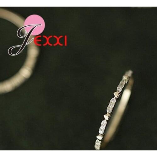 Real 925 Silver Jewelry Minimalist Simple Heart Finger Ring Best Love Promise Engagement Rings For Women Sparkling Crystal