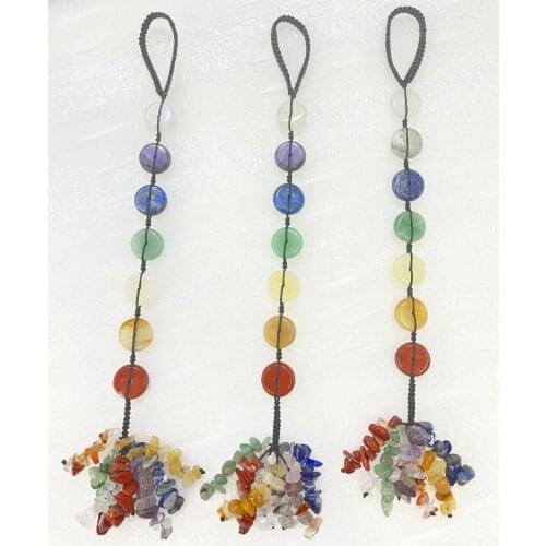 Natural Gem Stone Quartz crystal 7 chakras Irregular Jewelry making Car Hanging Decoration Healing Reiki Stone Tassel pendant
