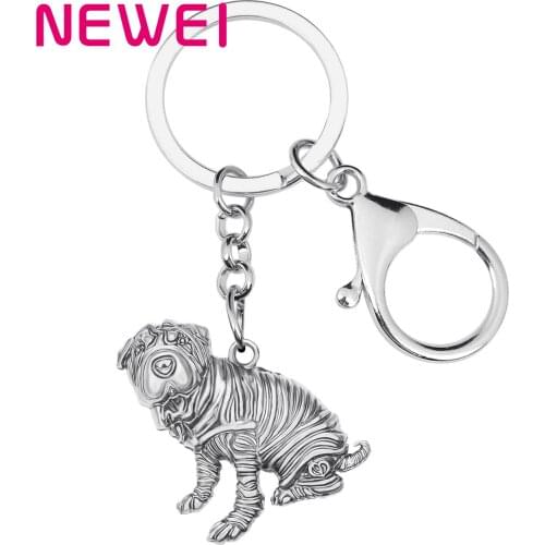 Newei Alloy Plated Antique Gold Shar Pei Dog Keychains Lovely Animal Key Chain Jewelry For Women Men Kids Funny Bag Decoration