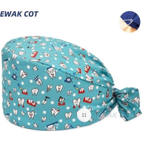 New Cotton surgicals Cap Dental Beauty Salon Lab Pet working scrub hat Tooth Printing Adjustable Uniform Accessories Scrubs Caps