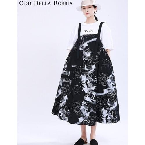OddDellaRobbia Summer 2021 New Womens Fashion Original Design Loose Graffiti Print Strap Dress Pocket Color Matching Dress 1362
