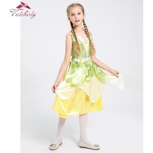 New Girls Princess Dress Kid Christmas Green A Line Frog Clothes Frock Fancy Tiana Party Dress for Children Cosplay Dress Up
