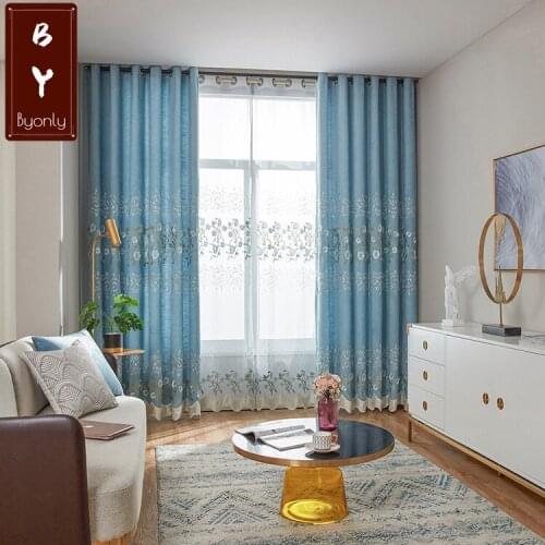 New High Shading Cashmere Linen Embroidery Curtain Modern Minimalist Curtain for Living Room Blackout Curtains Custom