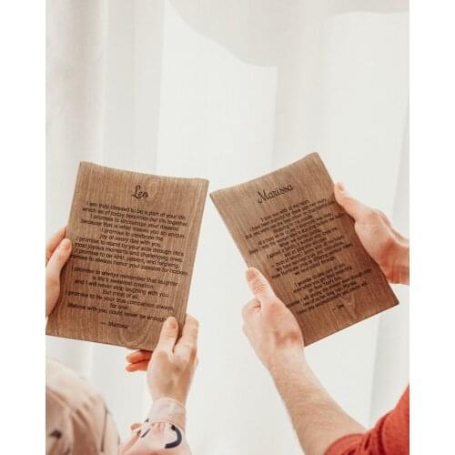 Original Ins Wedding Vows Hand Card Chinese Wood Carving Knot Wedding Declaration Card Vows Guarantee