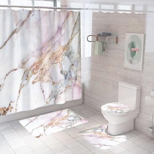 Simple Marble Shower Curtain Set Waterproof Bath Carpet Cover Toilet Lid Seat Cover Bath Non-Slip Mat Rug Bathroom Decot Cover